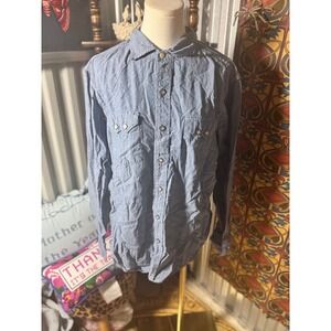 Mens American Living Blue Denim Long Sleeve Western Shirt Large Studded